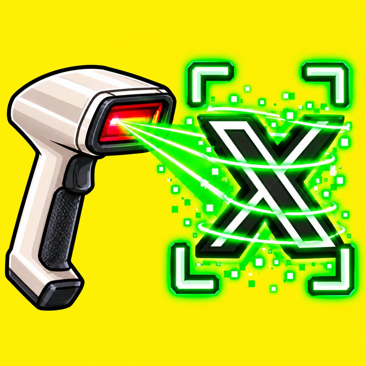 XSCAN barcode scanner reading the X logo